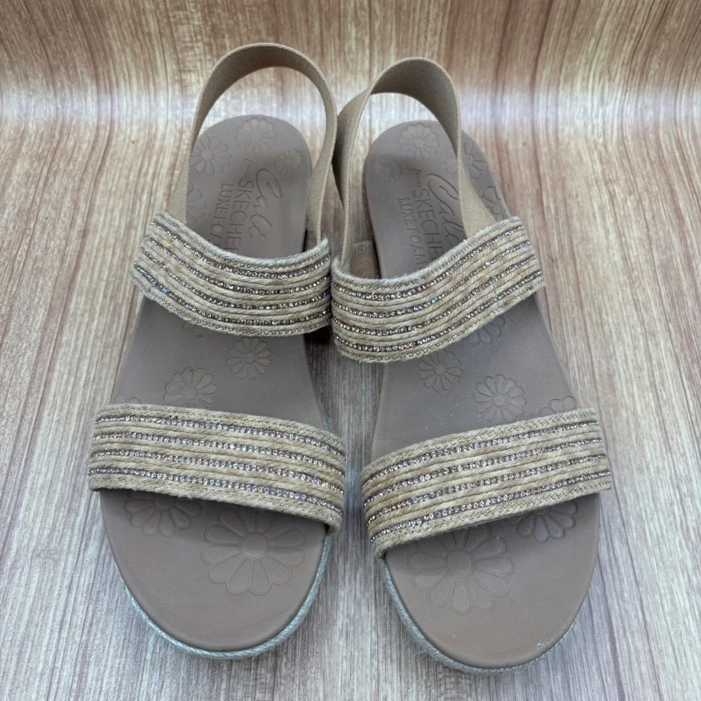 Skechers Cali Breezie Vegan Wedge Brown Women's Size 11 Rhinestone‎ Sandals